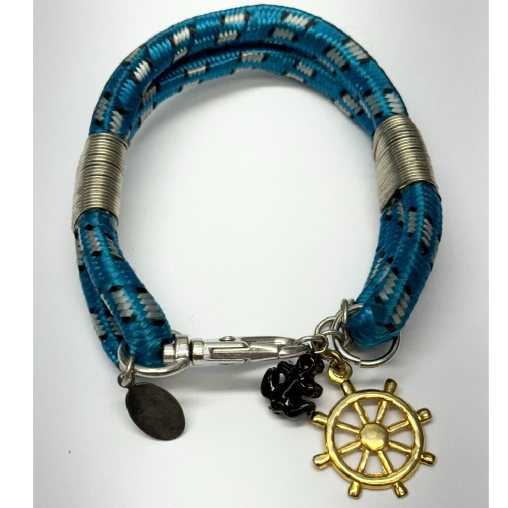 Vintage nautical bungee cord charm bracelet blue